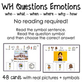 WH Questions Emotions and Feelings task cards for autism and special education
