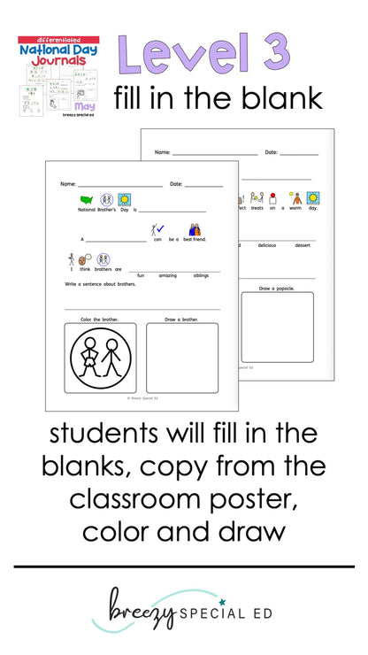 National Days May Differentiated Journals for special education