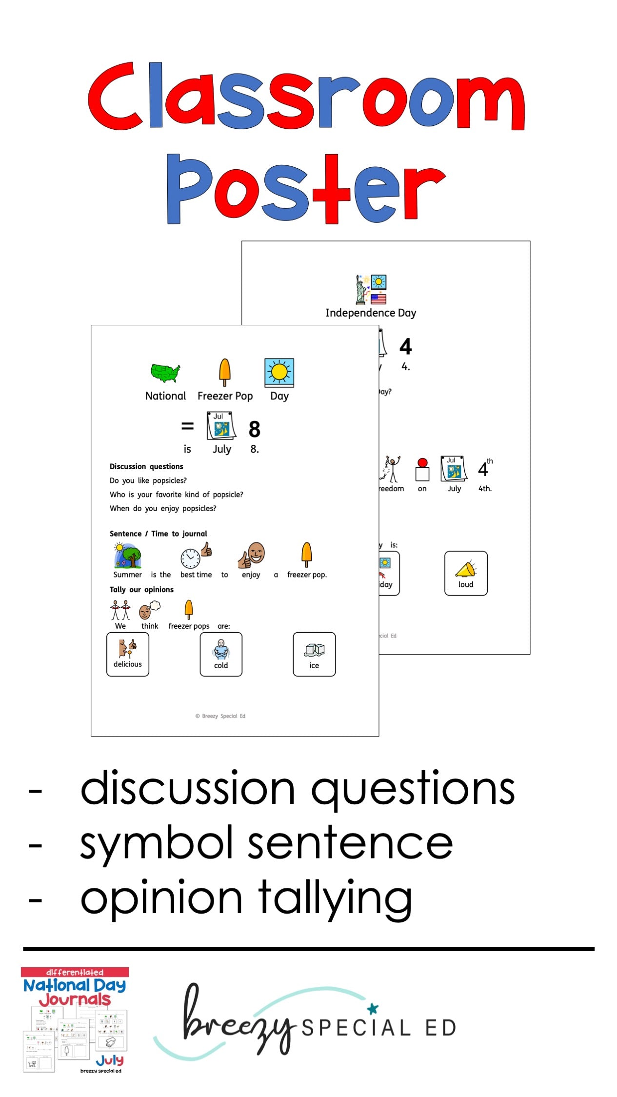 National Days July Differentiated Journals for special education