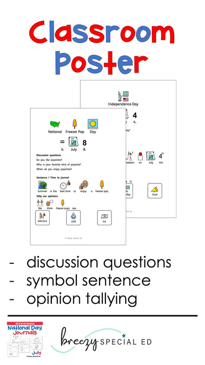 National Days July Differentiated Journals for special education