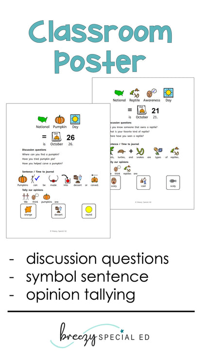 National Days October Differentiated Journals for special education