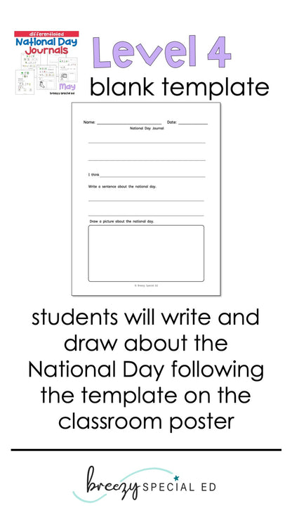 National Days May Differentiated Journals for special education