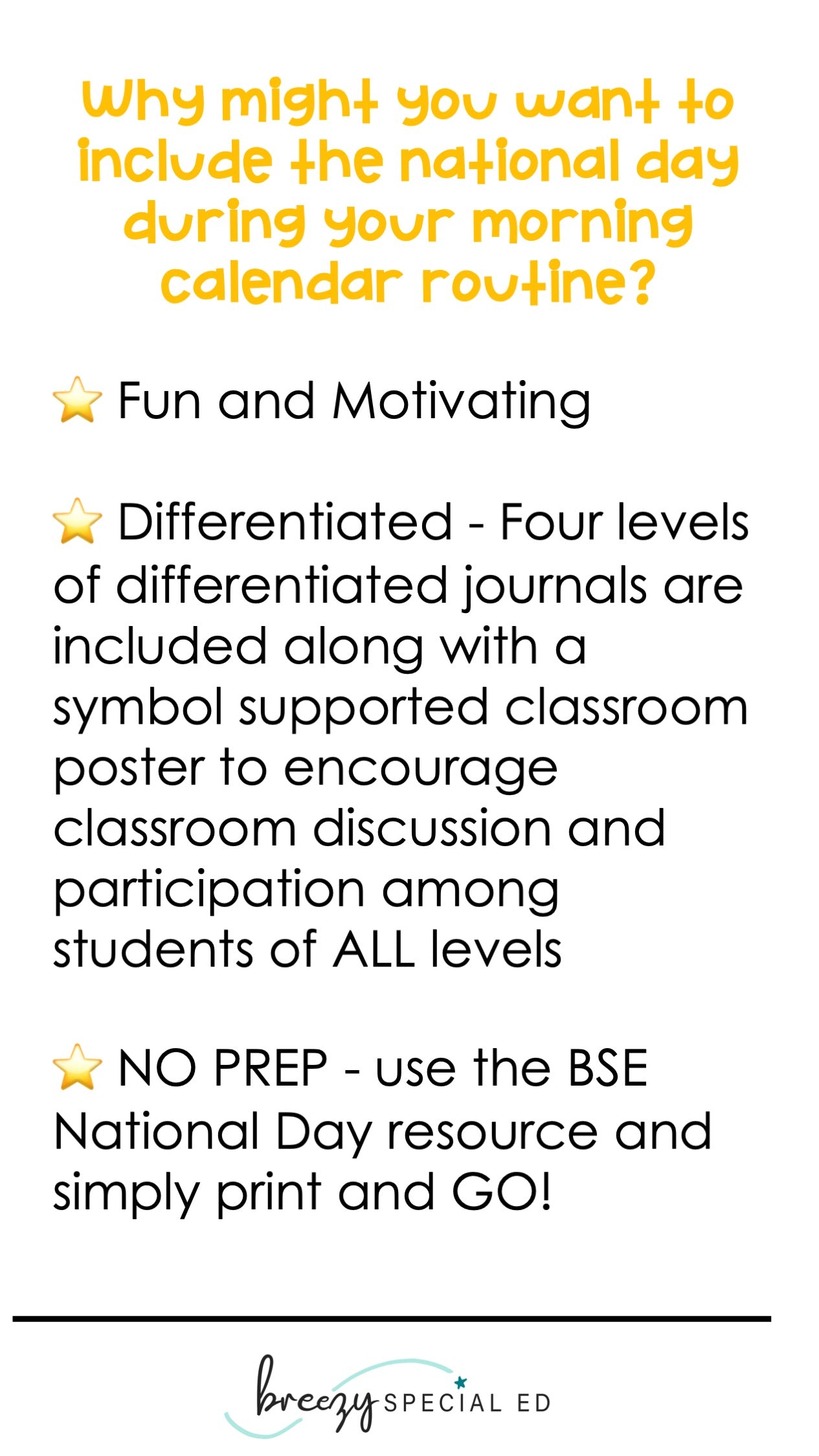 National Days August Differentiated Journals for special education