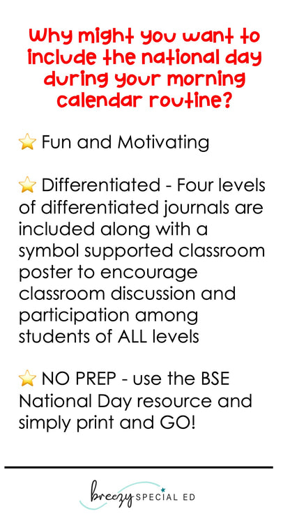 National Days July Differentiated Journals for special education