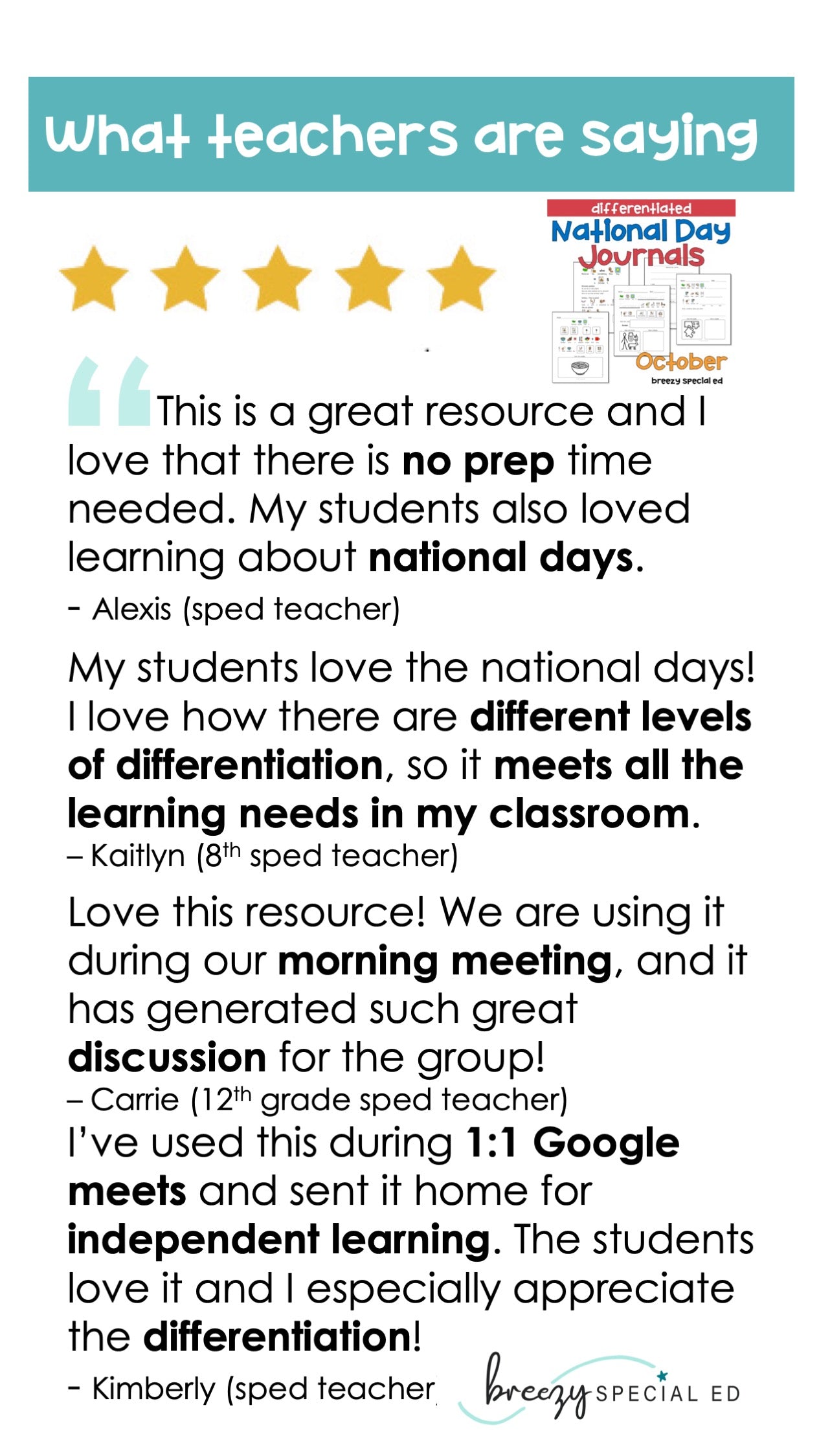 National Days October Differentiated Journals for special education