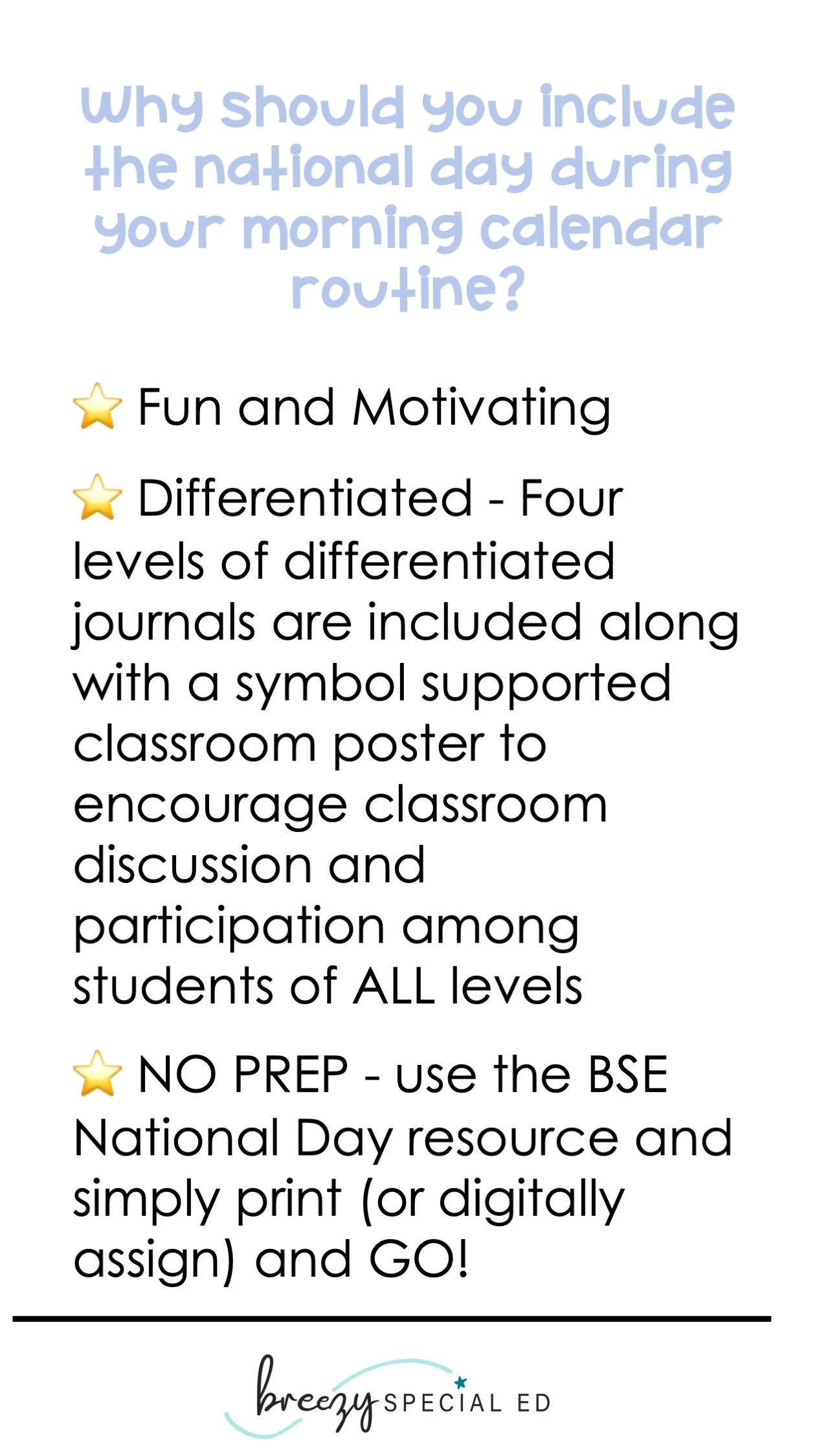 National Days January Differentiated Journals for special education