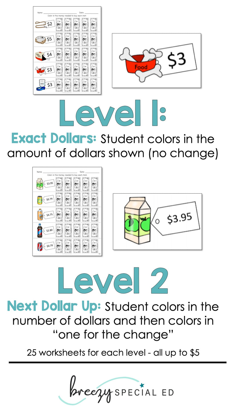 Special Education Next Dollar Up Money Color In Worksheets – Breezy ...