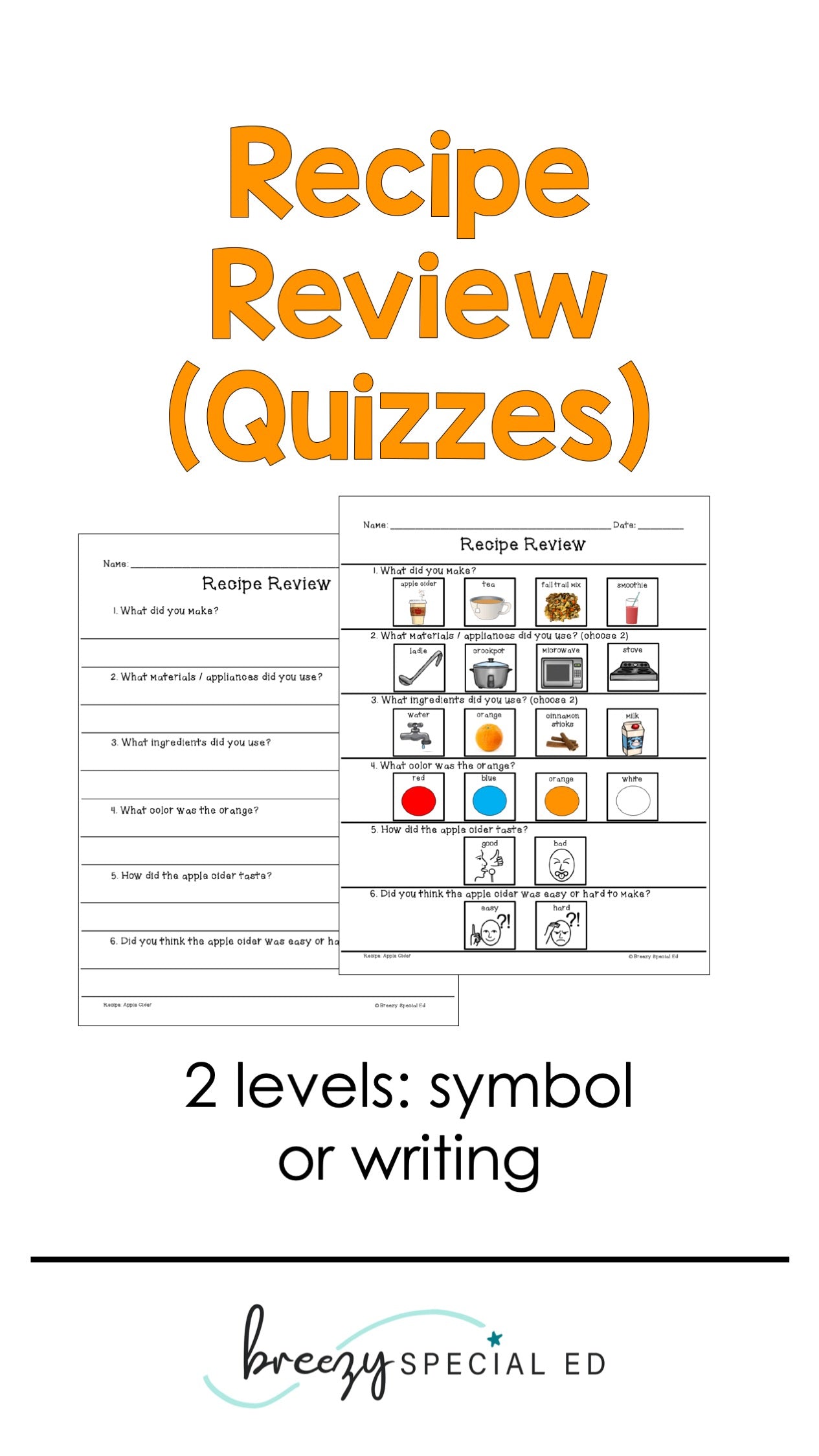 Fall and Halloween Visual Recipes for Special Education