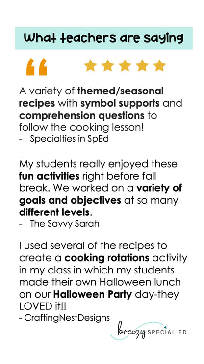 Fall and Halloween Visual Recipes for Special Education