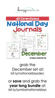 National Days December Differentiated Journals for special education