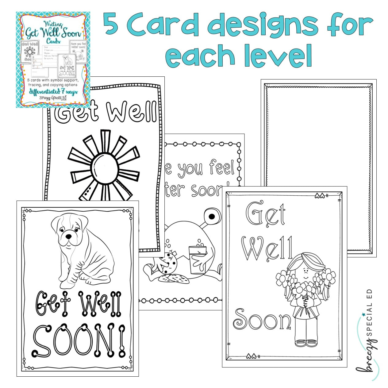 Get Well Soon Cards Differentiated for ALL Special Ed Students