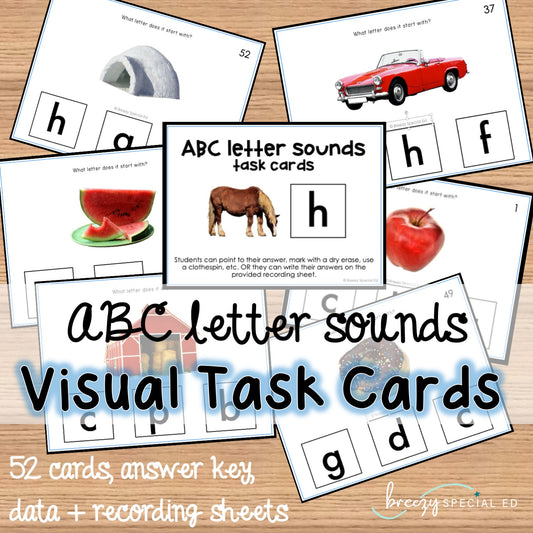 ABC initial sounds task cards for autism and special education