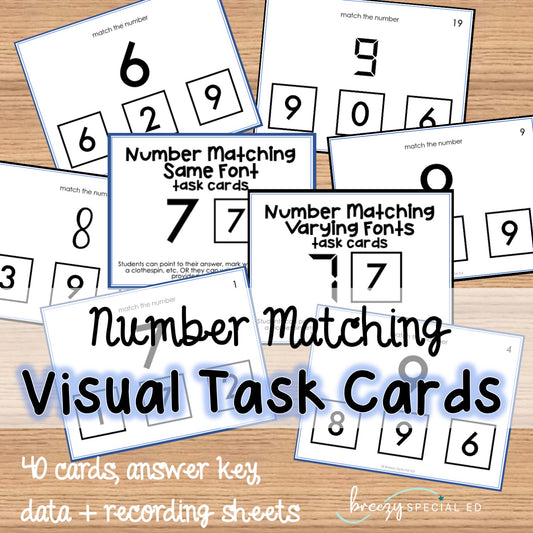 Number Matching task cards for autism and special education