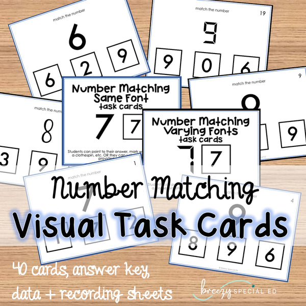 Number Matching task cards for autism and special education