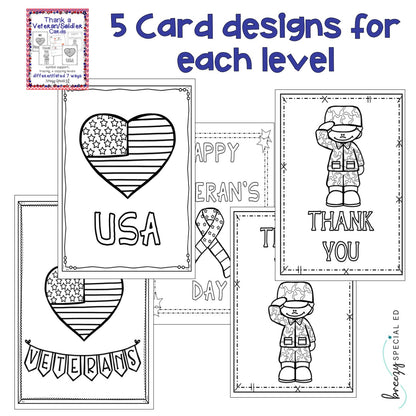 Veterans Day / Soldier Cards: Differentiated for ALL your Special Ed Students