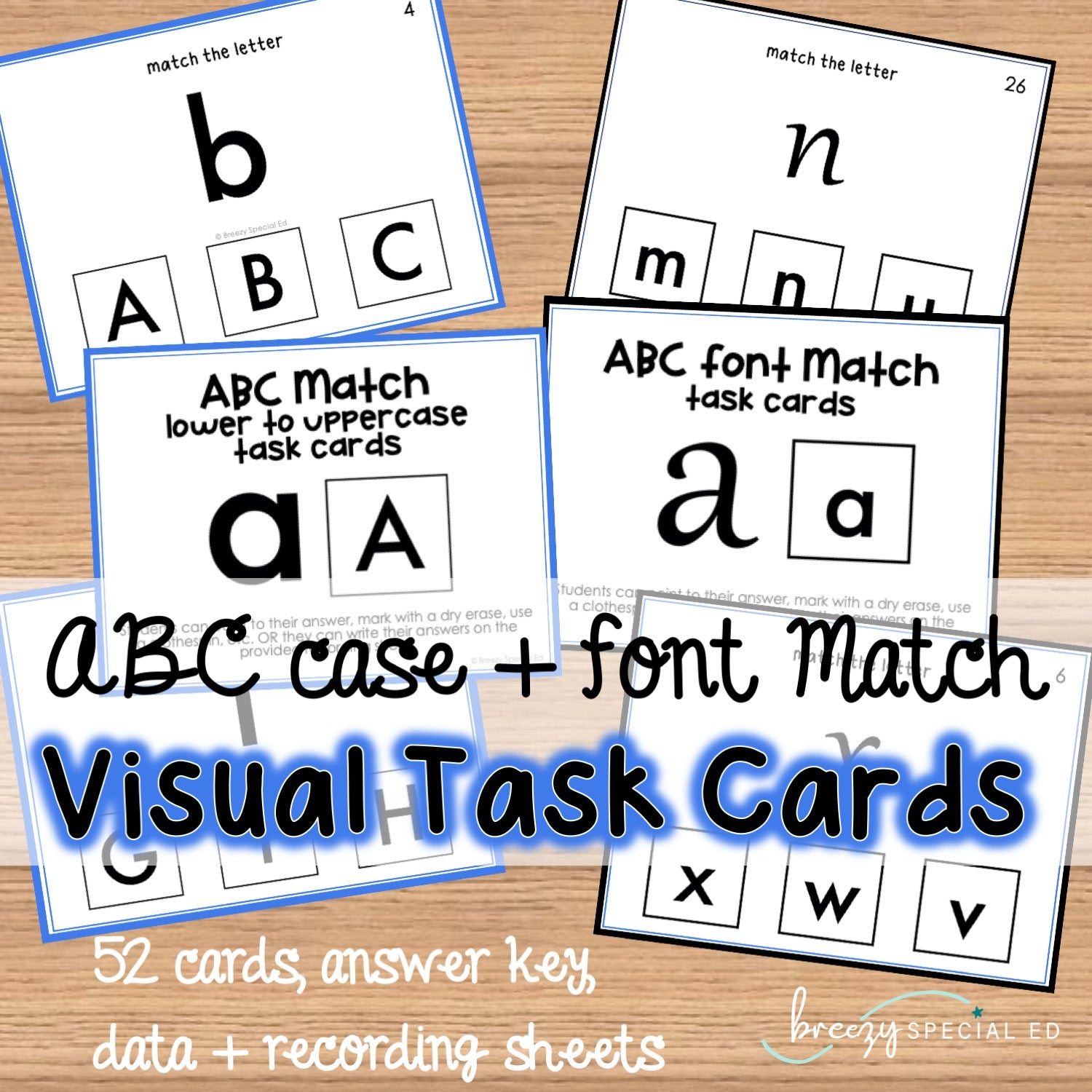 ABC case and font Match task cards for autism and special education – Breezy Special Ed for Abc Data Sheet Free Printable
