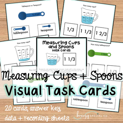 Measuring cups and spoons task cards for autism and special education