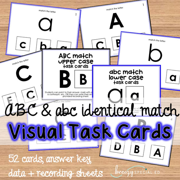 ABC & abc identical matching task cards for autism and special education