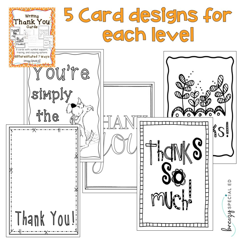 Thank You Cards Differentiated for ALL your Special Education Students