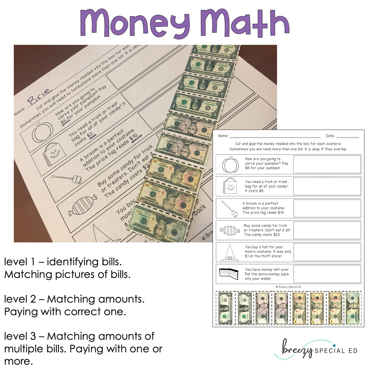 Differentiated Life Skill Math Pack: Halloween Themed (special education)