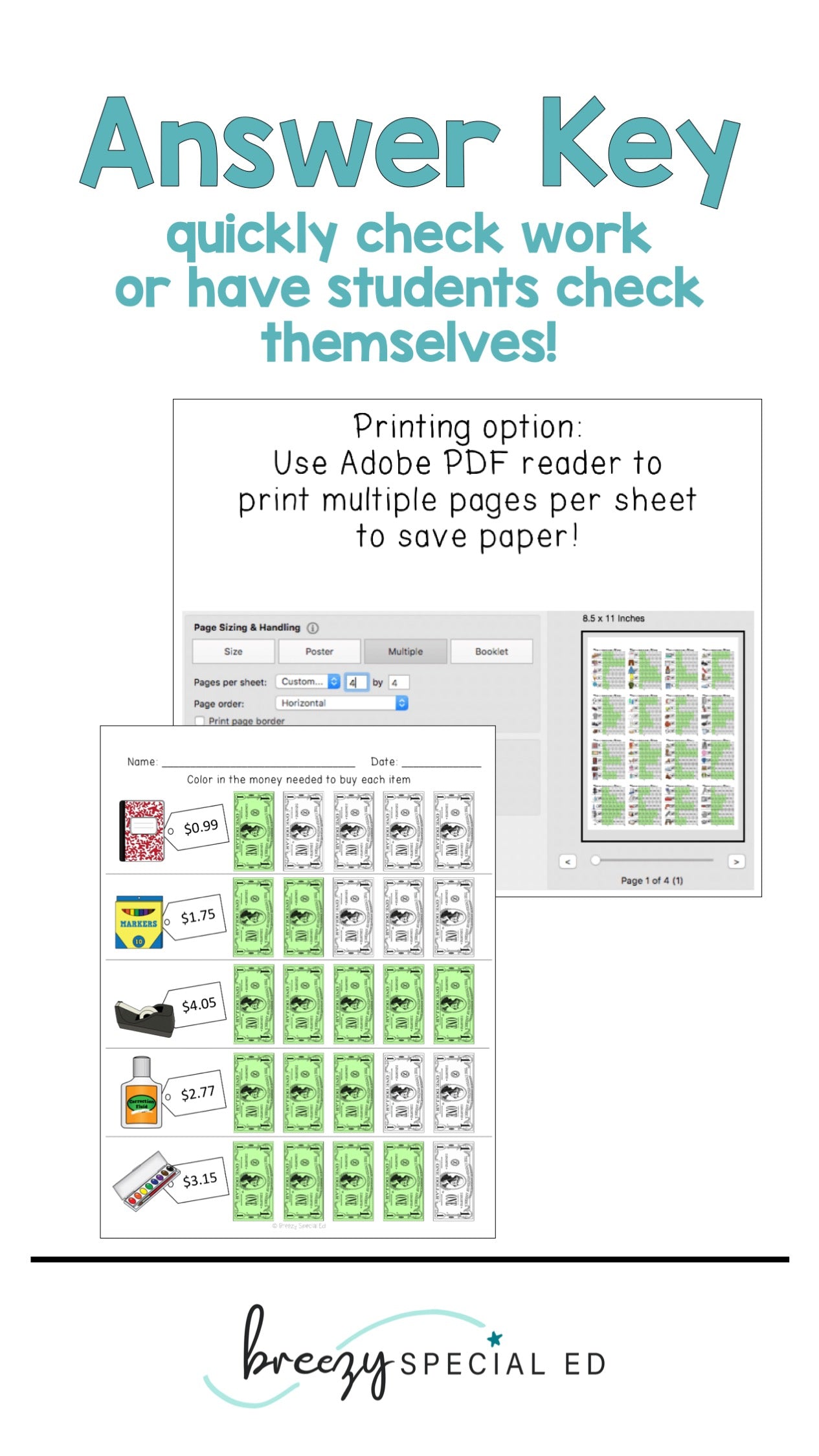 Special Education Next Dollar Up Money Color In Worksheets