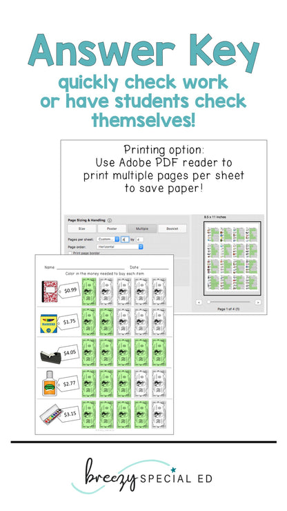 Special Education Next Dollar Up Money Color In Worksheets