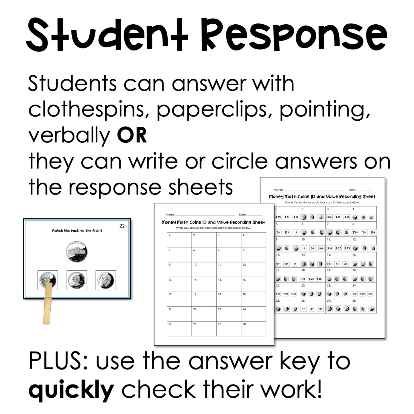 Coin Identification and Value Task Cards for autism and special education