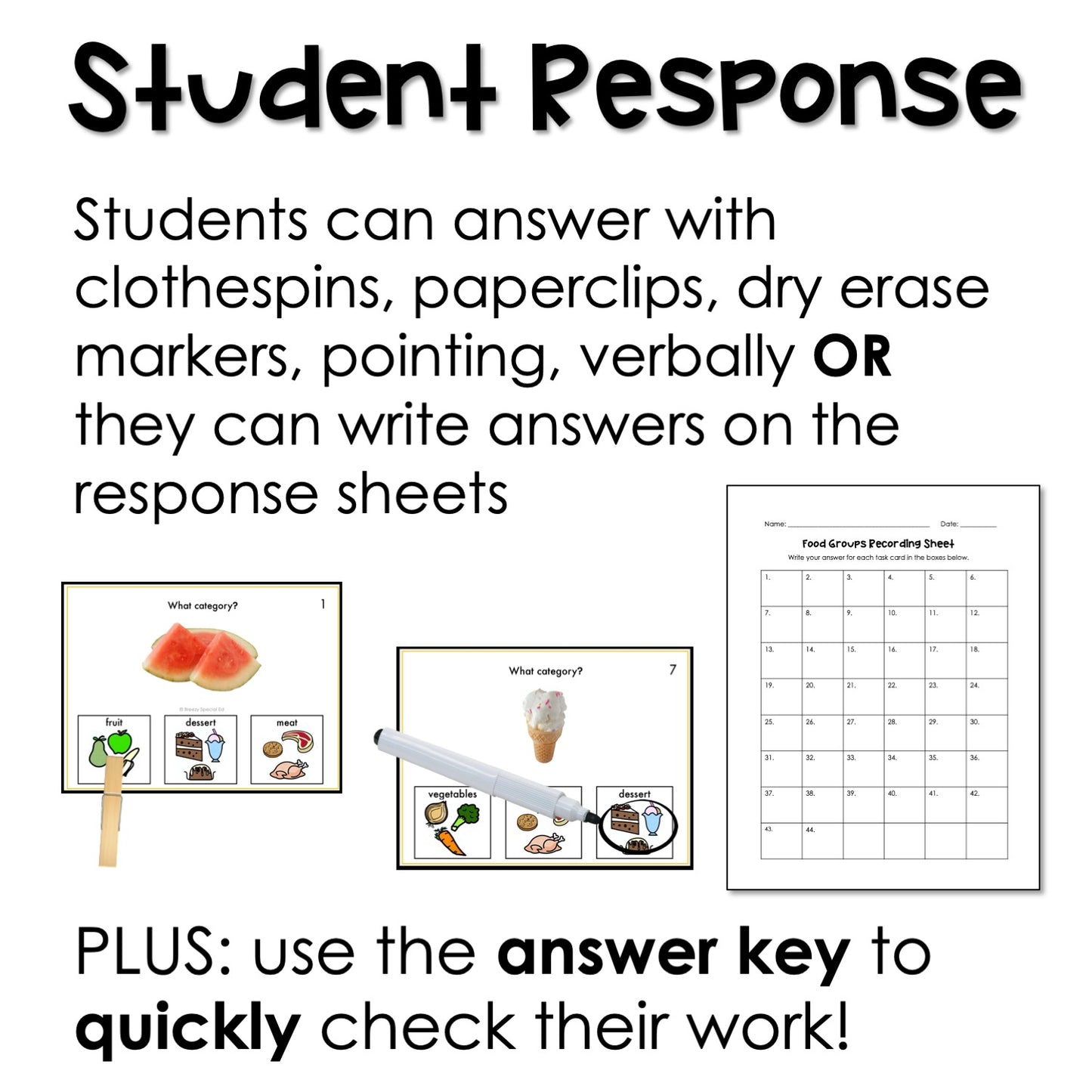 Food Groups Task Cards for autism and special education