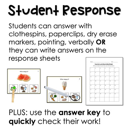 Food Groups Task Cards for autism and special education
