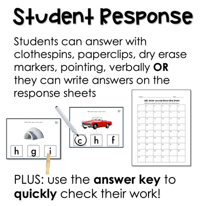 ABC initial sounds task cards for autism and special education