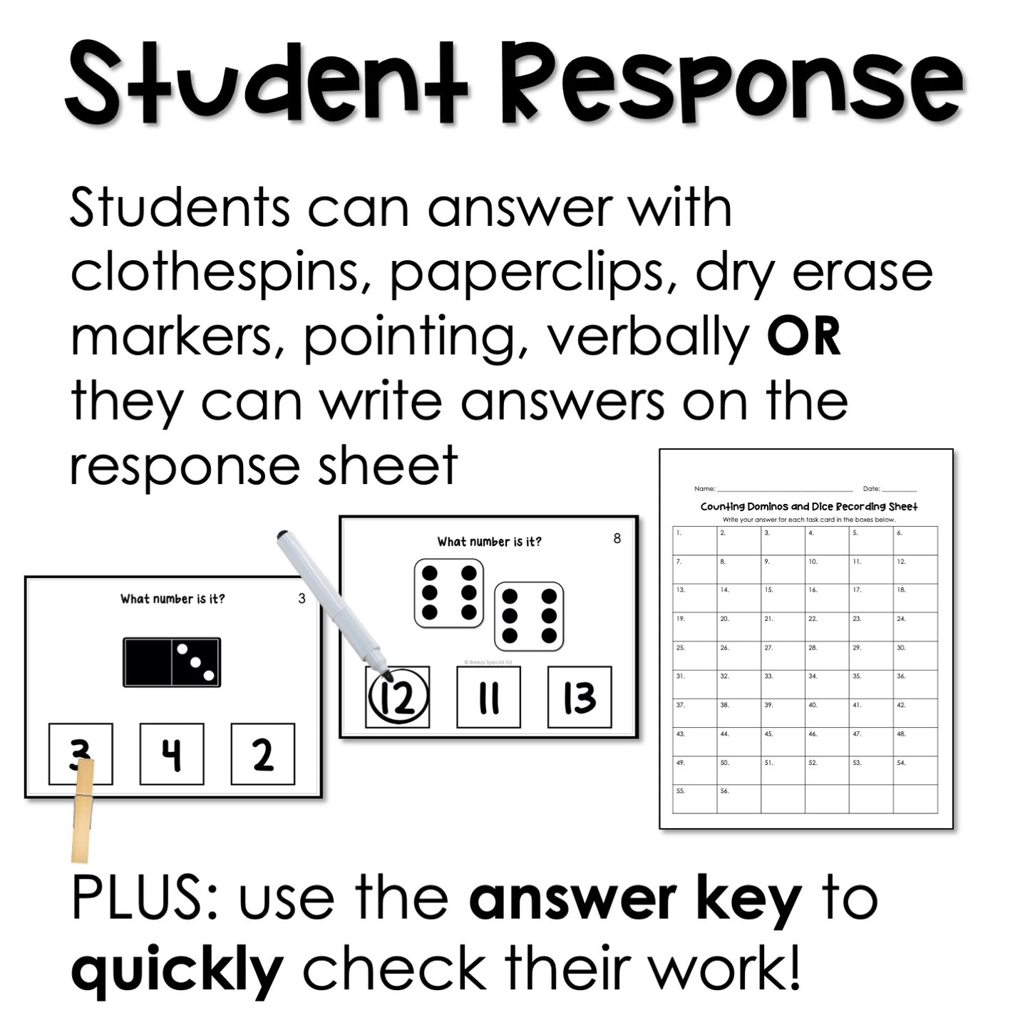 Counting Dominos and Dice task cards for autism and special education