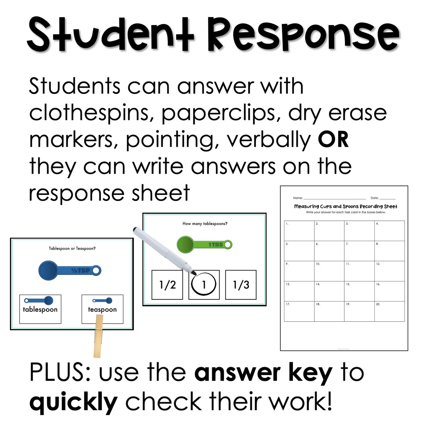 Measuring cups and spoons task cards for autism and special education