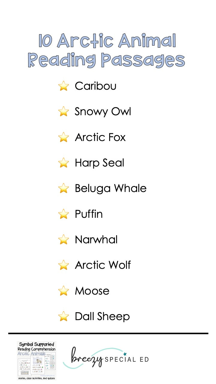 Arctic Animals Symbol Supported Reading Comprehension for Special Ed