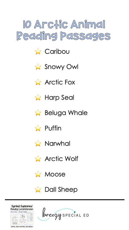 Arctic Animals Symbol Supported Reading Comprehension for Special Ed