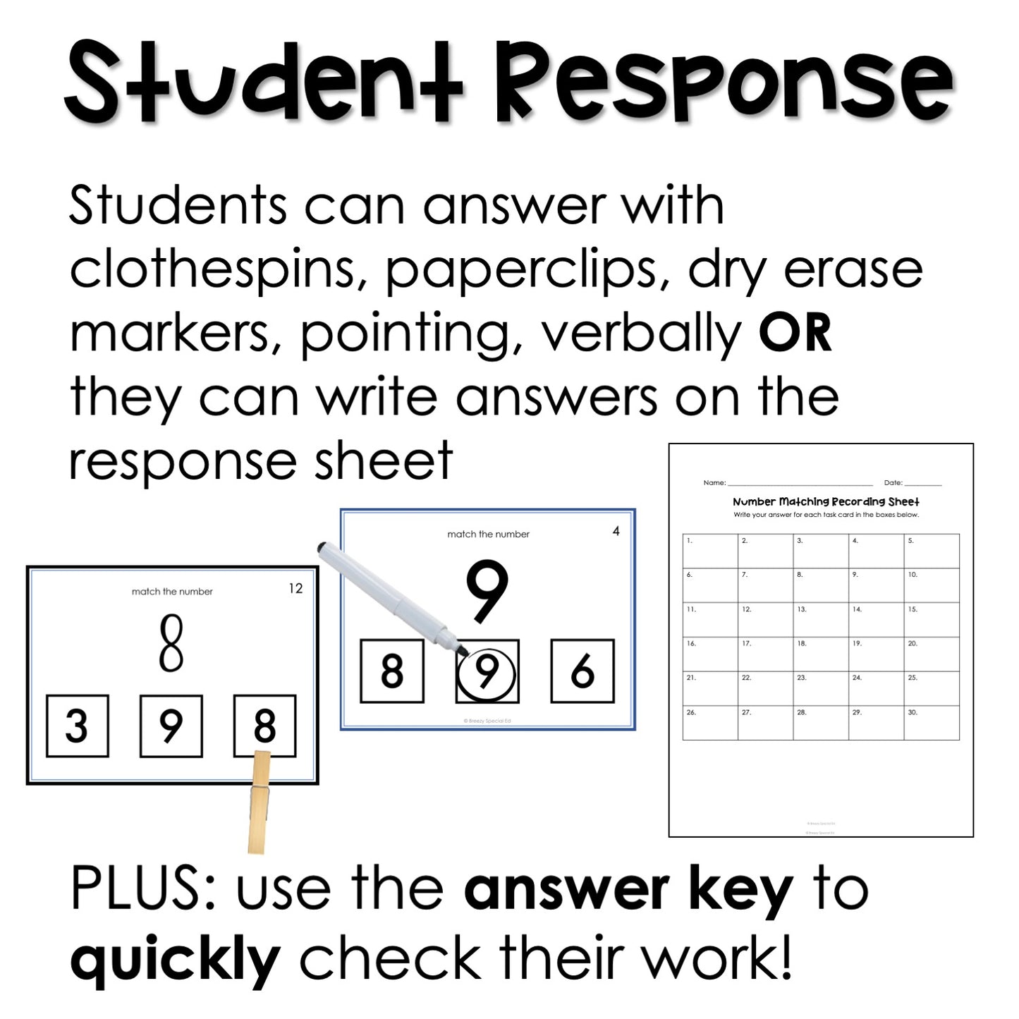 Number Matching task cards for autism and special education