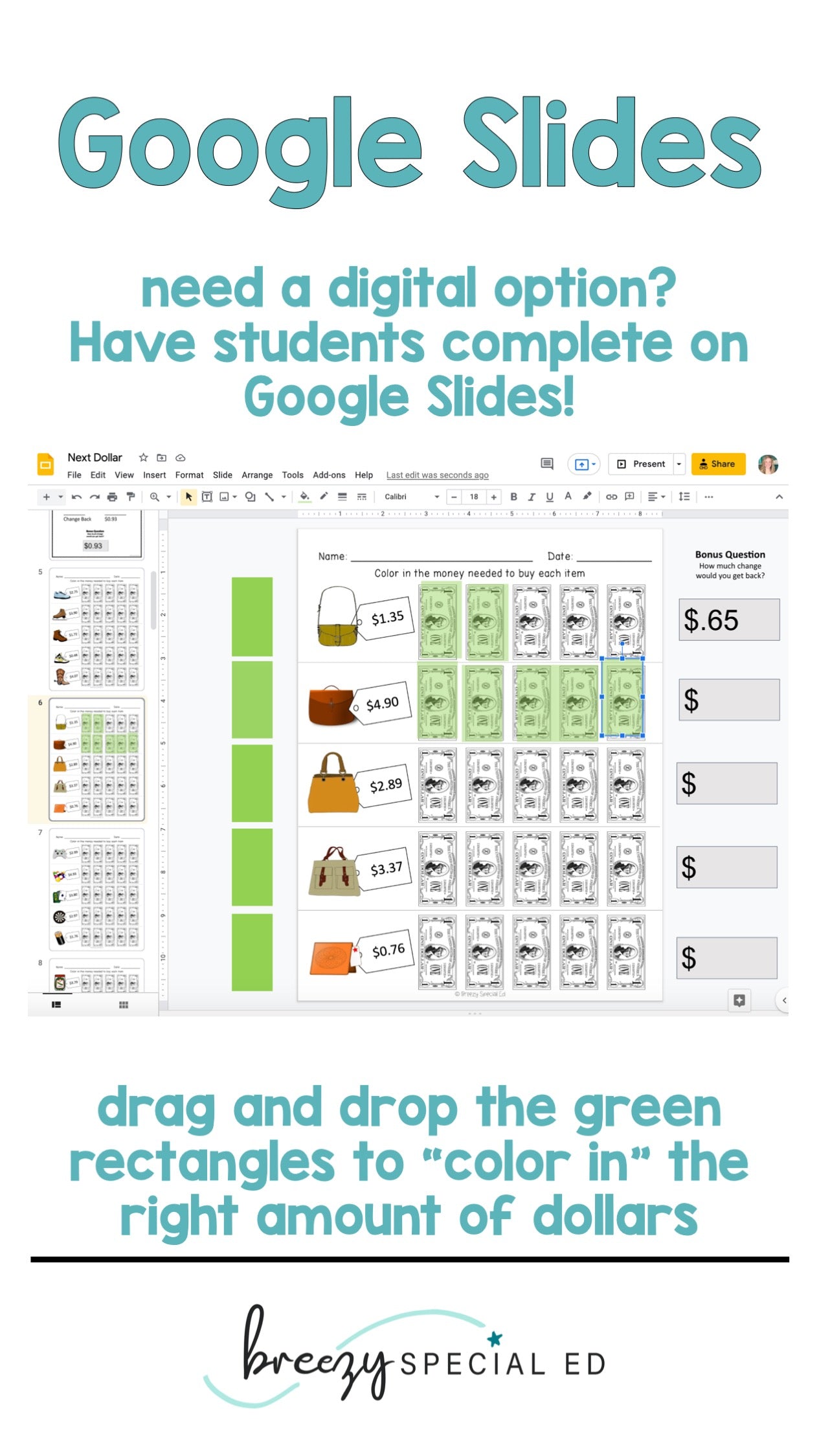 Special Education Next Dollar Up Money Color In Worksheets