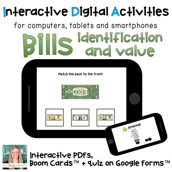 Money Math Bills ID and Value ⋅ Interactive PDF and Google Quiz