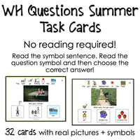 WH Questions Summer task cards for autism and special education