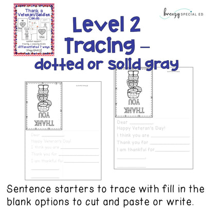 Veterans Day / Soldier Cards: Differentiated for ALL your Special Ed Students