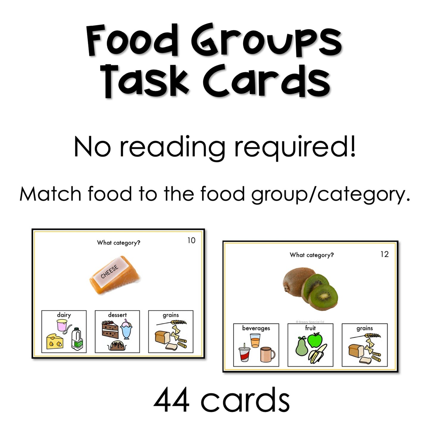 Food Groups Task Cards for autism and special education