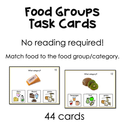 Food Groups Task Cards for autism and special education
