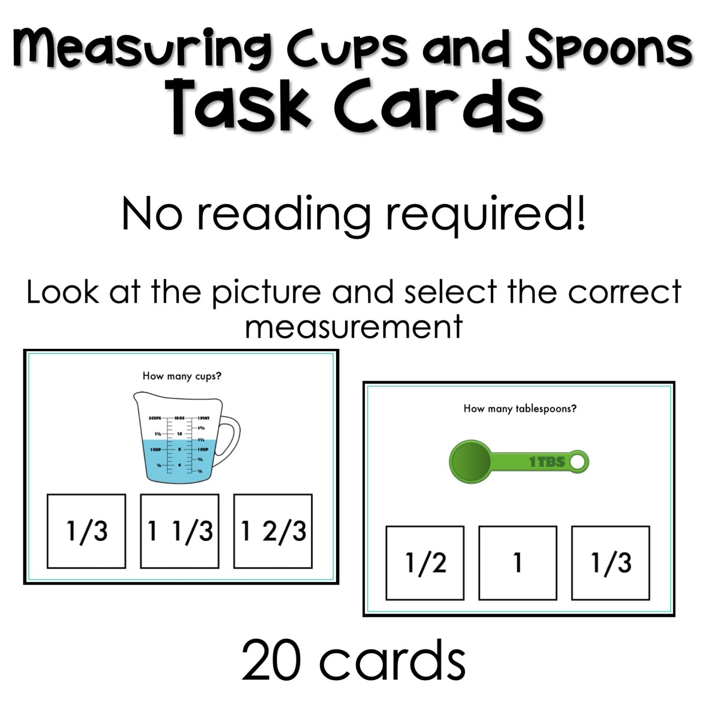 Measuring cups and spoons task cards for autism and special education