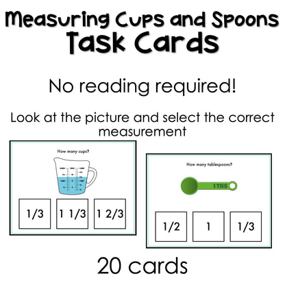 Measuring cups and spoons task cards for autism and special education