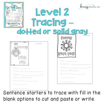 Get Well Soon Cards Differentiated for ALL Special Ed Students