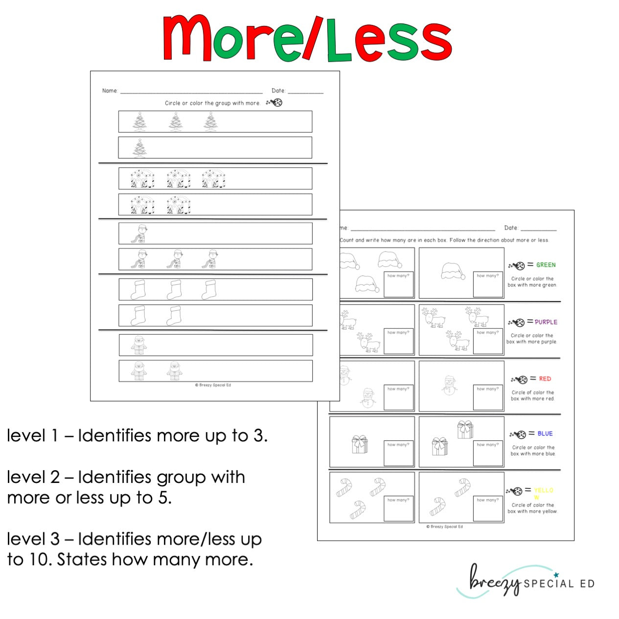 Christmas Differentiated Life Skill Math Pack (special education)
