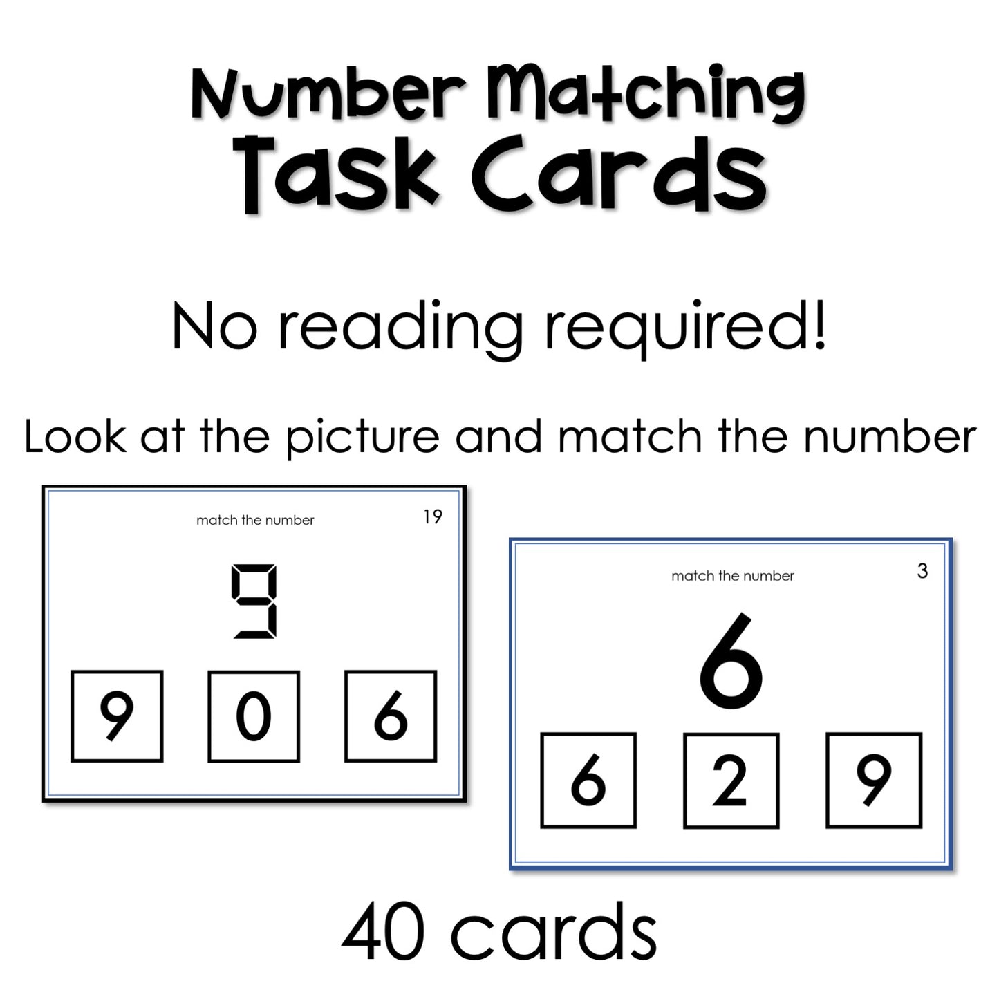Number Matching task cards for autism and special education