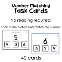 Number Matching task cards for autism and special education