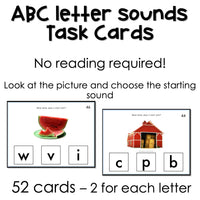 ABC initial sounds task cards for autism and special education