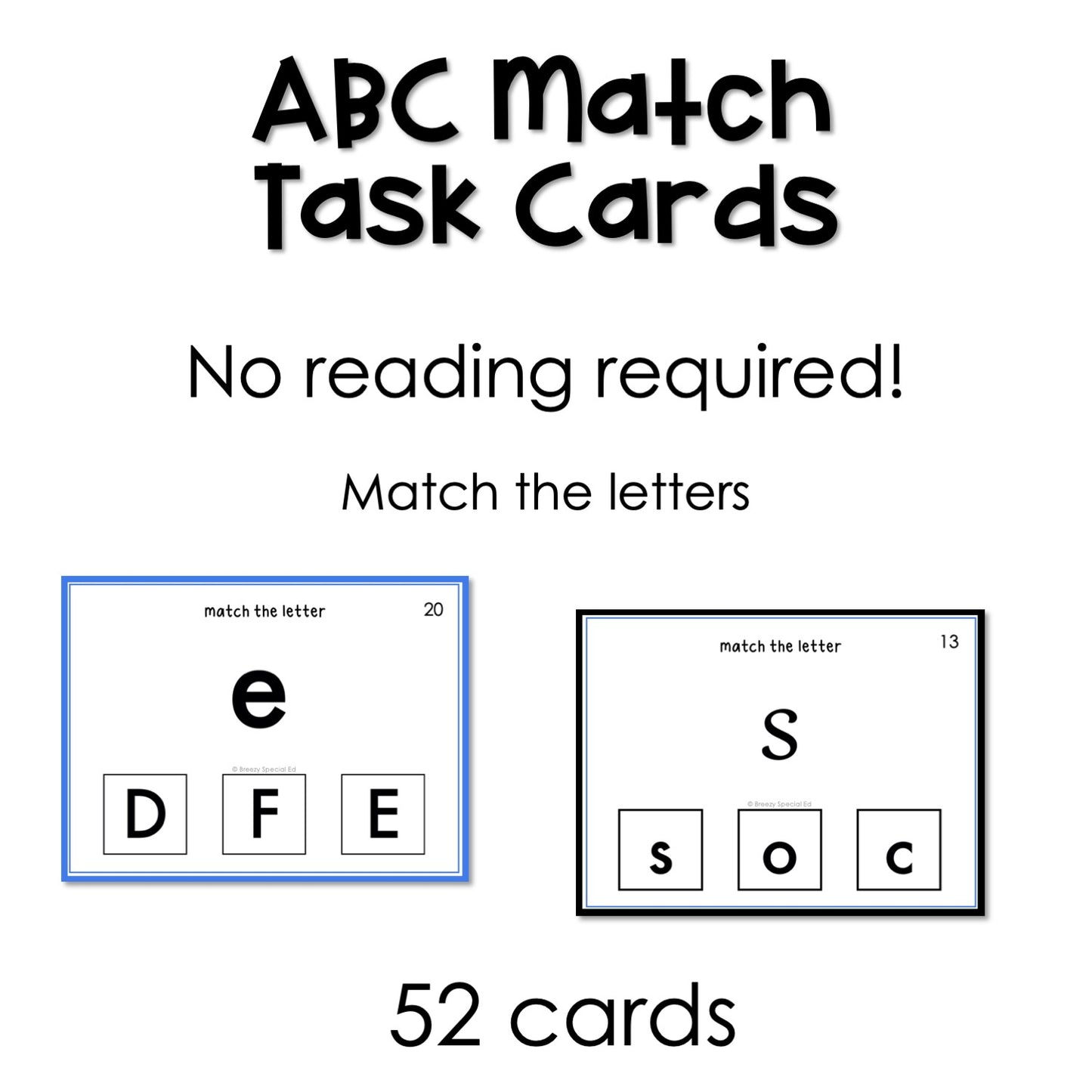 ABC case and font Match task cards for autism and special education