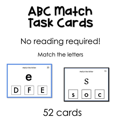 ABC case and font Match task cards for autism and special education